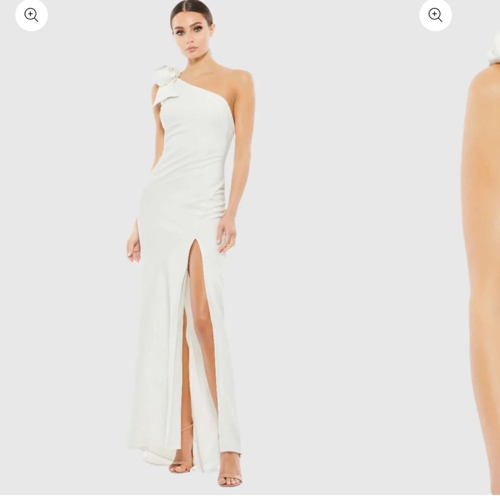 IEENA FOR MAC DUGGAL White Crepe One Shoulder Bow Gown NWT